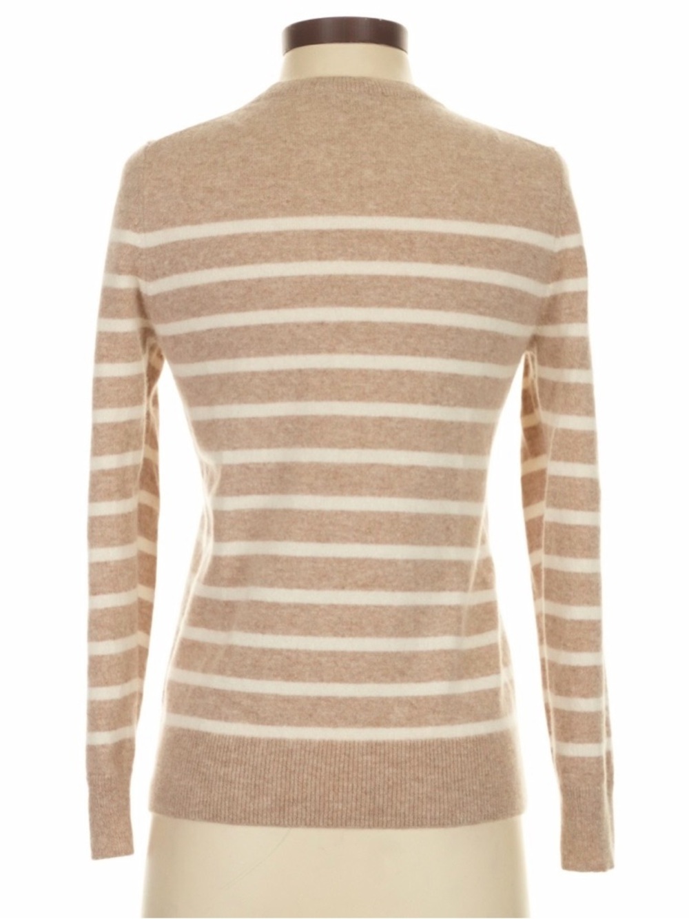 Quince 100% Mongolian Cashmere Sweater Small Beige Cream Striped Crewneck - Picture 5 of 10
